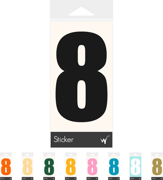 Cijfer 8 Cijfersticker Dikgedrukt - Deursticker - Kliko Sticker - Huisnummer - 10 x 5,5 cm - Zwart