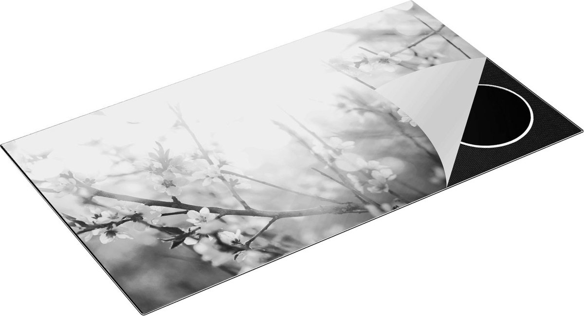 Chefcare Inductie Beschermer Roze Bloesemboom met Zonneschijn - Zwart Wit - 95x50 cm - Afdekplaat Inductie - Kookplaat Beschermer - Inductie Mat
