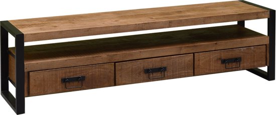 Robust - TV-meubel - 180cm - 3 lades - 1 nis - naturel mangohout - staal