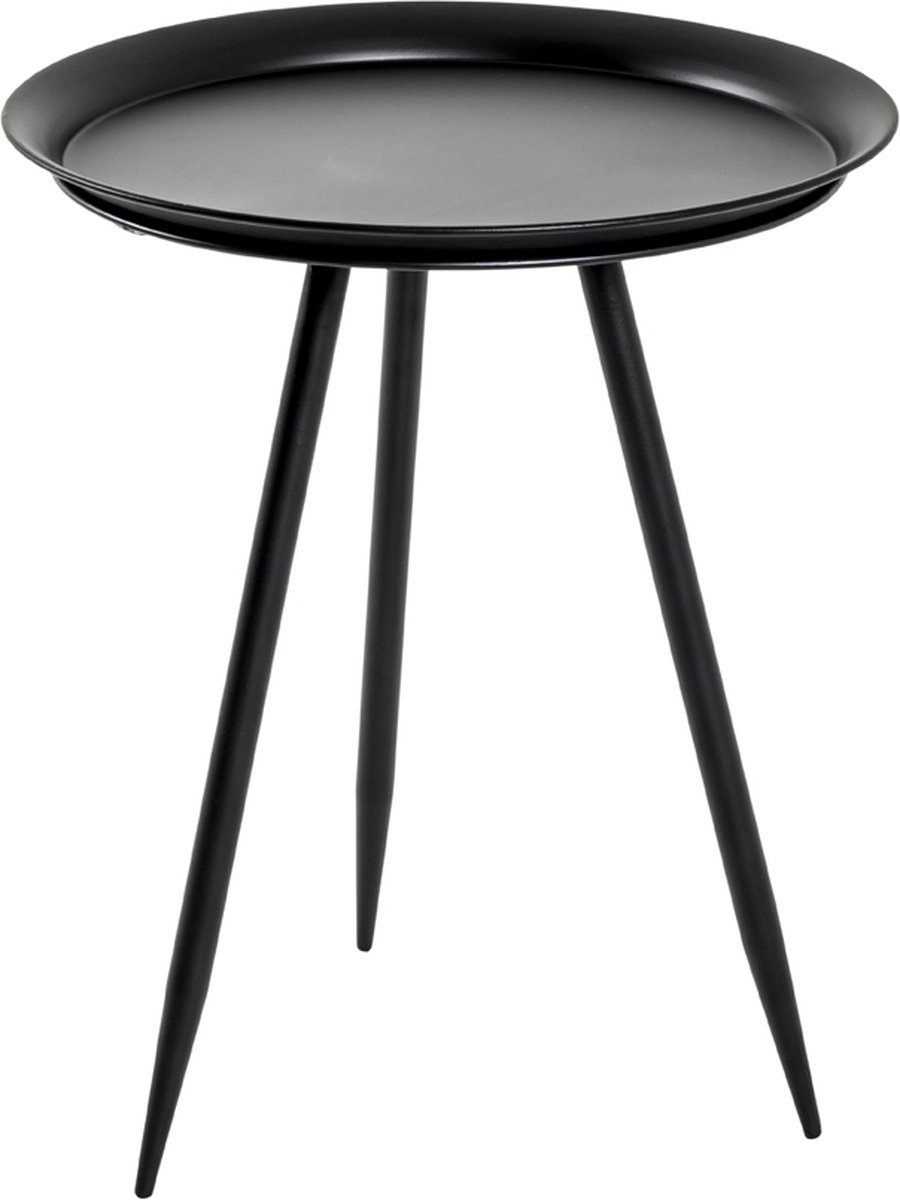 Bijzettafel – Zwart massief metaal – Rond design – 44 cm breed, 44 cm diep, 52 cm hoog – Stevig en tijdloos