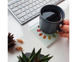 Coffee Time Patroon Glazen Glasonderzetter 10cm x 10cm (Setje Van 4 Onderzettend)