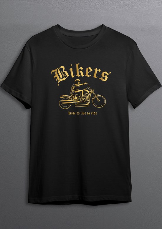 Motorshirt | Bikershirt | Zwart T-shirt | opdruk goud | S | Opdruk 1