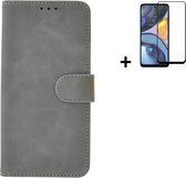 Motorola Moto G22 Hoesje - Bookcase - Moto G22 Hoesje - Pu Leder Wallet Book Case Grijs Cover + Full Screenprotector