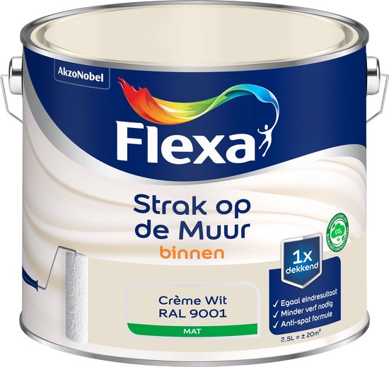 vervolging opwinding Voorbereiding Flexa Strak op de muur Muurverf - Mat - 2,5 liter - Creme Wit / Ral 9001 |  bol.com