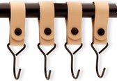 Brute Strength - Multifunctionele Haak Met Lederen Lus - Naturel - 6 stuks - Kapstokhaak - Kampeerhaak - Leer - Ophanghaken - Handdoekhaakjes