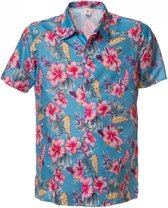 Luxe Hawaii Blouse Heren | Maat M | Blauw| Carnaval | Verkleedkleding | Caribbean| Hawaii Shirt Heren |Overhemd