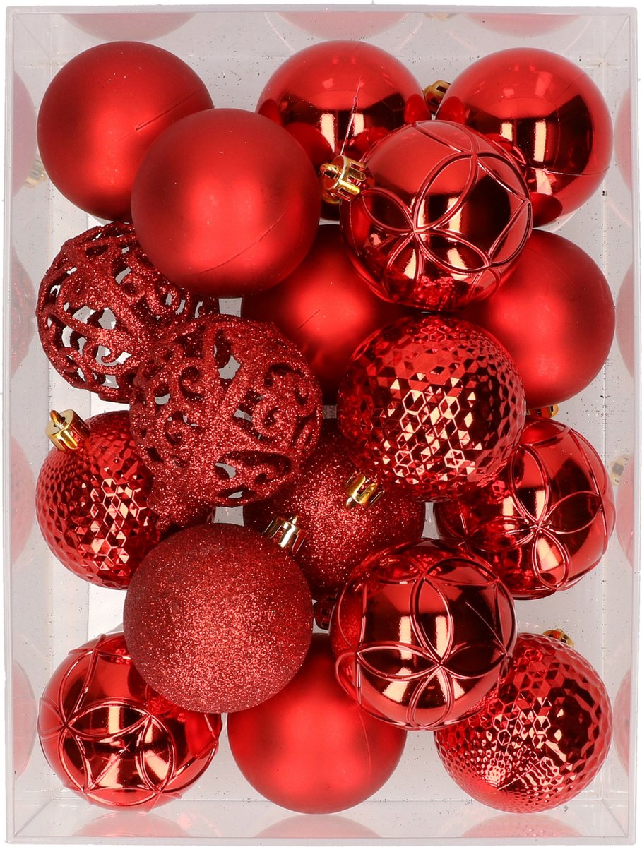 37x stuks kunststof kerstballen rood 6 cm - Kerstversiering