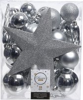 33x boules de Noël en plastique avec pic étoile argent 5-6-8 cm mix