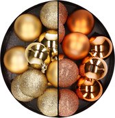 24x stuks kunststof kerstballen mix van goud en koper 6 cm - Kerstversiering