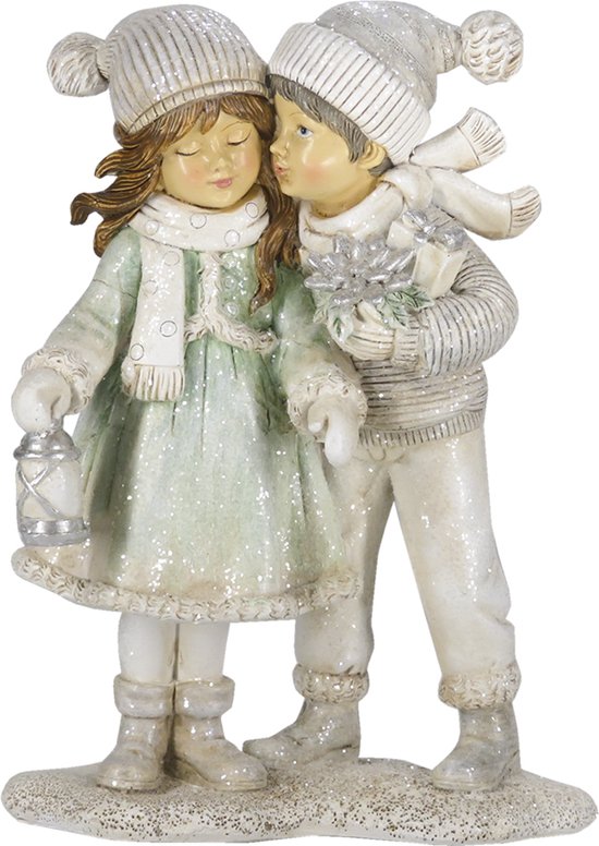 Clayre & Eef Beeld Kinderen 18 cm Zilverkleurig Wit Polyresin Decoratie beeld