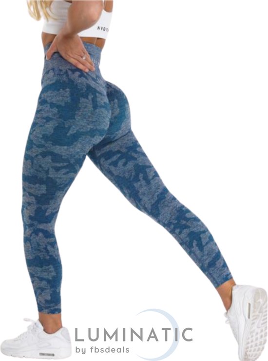 Sportlegging Dames - Yoga Legging - Fitness Legging - Legging Dames - Sport Legging - Shapewear Dames - Camouflage Broek - Camo | Luminatic® | Blauw | Maat S