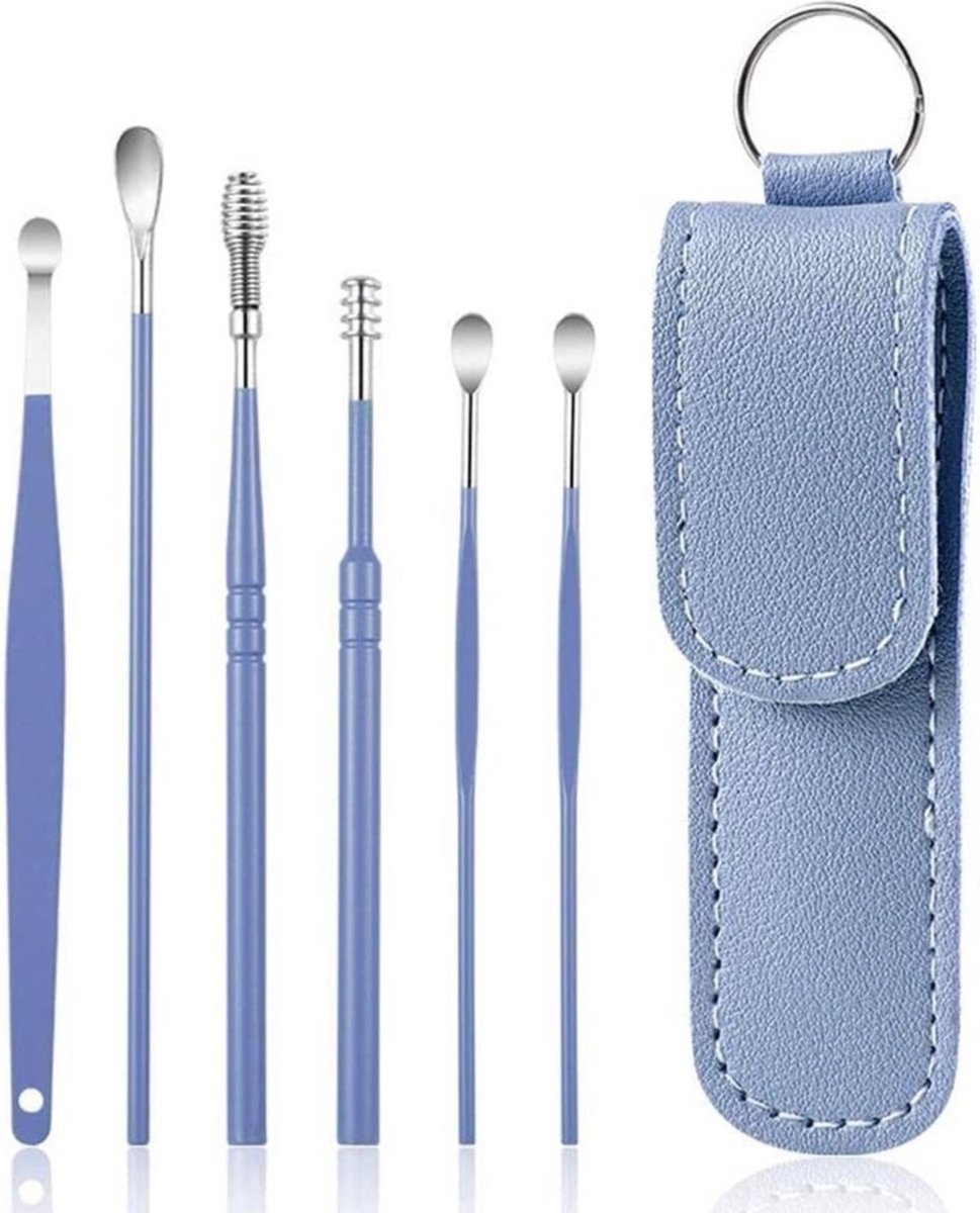 Goedkoopste Oorsmeer Verwijderaar Set -6 Delige - Oorreiniger - RVS Ear Cleaner - RVS Oorsmeer Verwijderaar-blauw-EL000103