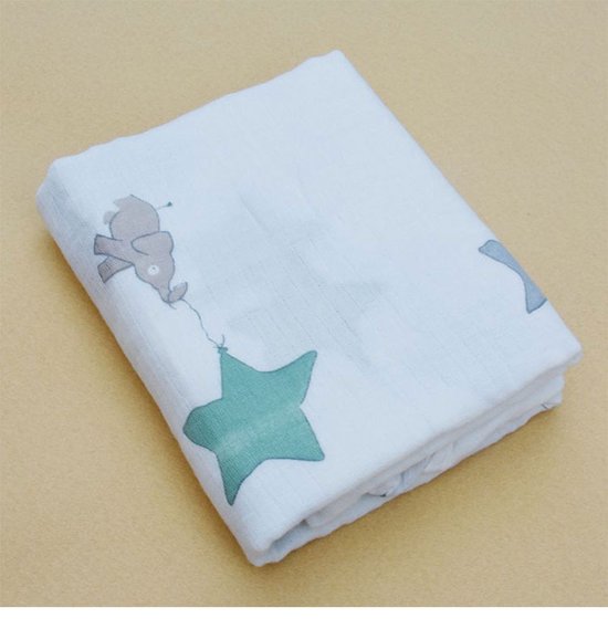 Swaddle XL Hydrofiel doek omslagdoek 120x120 cm - katoen - Olifant ster groen