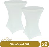 Statafelrok wit 80 cm - per 2 - partytafel - Alora tafelrok voor statafel - Statafelhoes - Bruiloft - Cocktailparty - Stretch Rok - Set van 2