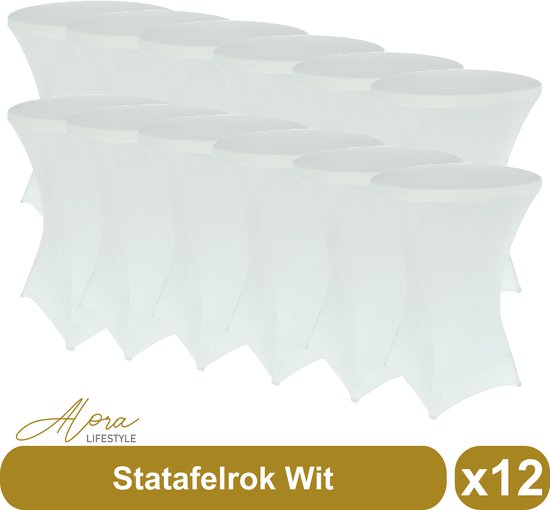 Statafelrok wit 80 cm - per 12 - partytafel - Alora tafelrok voor statafel - Statafelhoes - Bruiloft - Cocktailparty - Stretch Rok - Set van 12