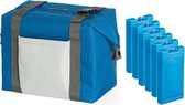 Strand/picknick isolatie koeltas blauw 15 liter/38 x 33 x 18 cm met 6x stuks koelelementen van 500 gram