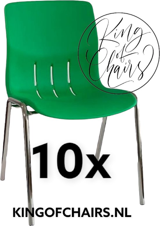 King of Chairs -set van 10- model KoC Denver groen met verchroomd onderstel. Kantinestoel stapelstoel kuipstoel vergaderstoel tuinstoel kantine stoel stapel stoel Jolanda kantinestoelen stapelstoelen kuipstoelen stapelbare Napels eetkamerstoel