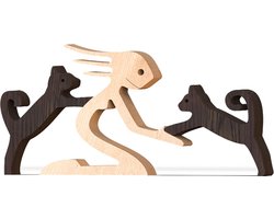 Houten beeldje - Natuurlijk hout - Beeld - Decoratief - Hout - Vrouw - Katten - B014