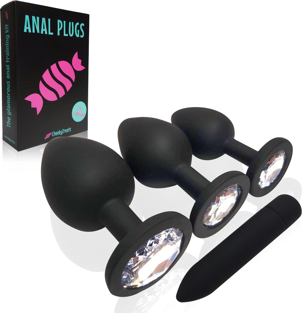 Goedkoopste CheekyTreats Siliconen Buttplugs voor mannen en vrouwen - Buttplug Set 3-Delig met Vibrator - Anal & Butt Plug - Helder/Wit