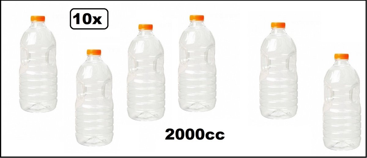 10x Flesje helder 2000cc met oranje dop - drink fles vruchten sap limonade drank