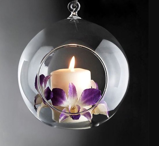glazen hangende bal 8 cm - vaas glas waxinelicht houder plant decoratie
