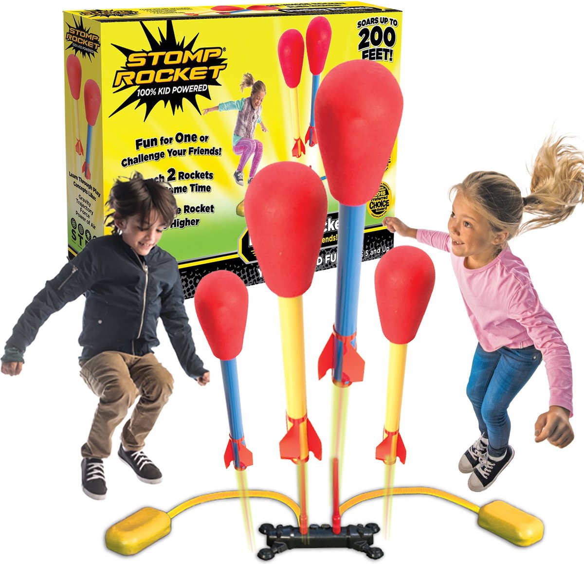 Stomp Rocket 2 sets - Raket Lanceren - speelgoed - raketkanon op luchtdruk - tot 120 m hoog - Inclusief 4 raketten.