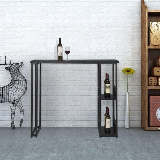 VASAGLE Bar, keuken, pub eetkamertafel, stevig stalen frame, 40 x 120 x 90 cm, eenvoudige montage, industrieel ontwerp, rustiek wit en inktzwart LBT120B73, spaanplaat van gelegeerd hout, 120L cm