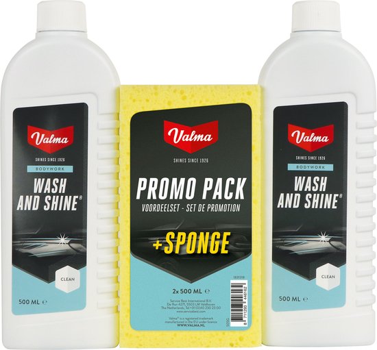 Valma Wash & Shine Promo Pack – 2x 500 ml Autoshampoo – Inclusief Spons – Verwijdert Vuil en Vet