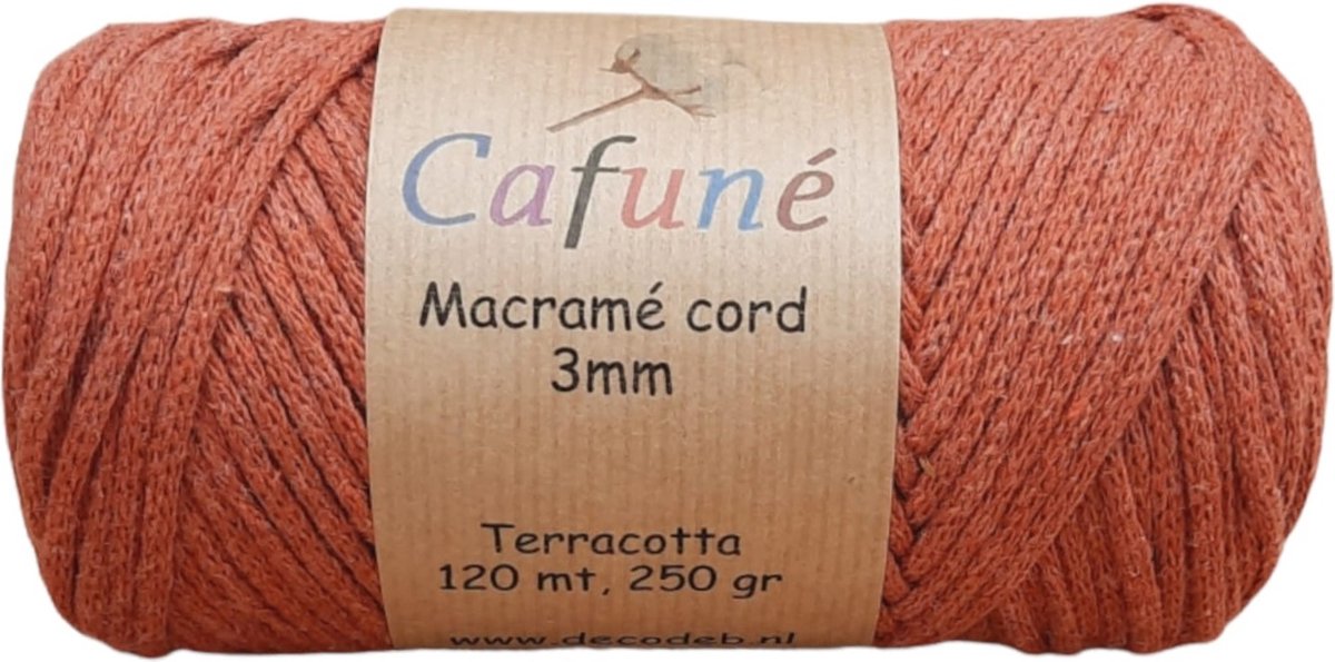 Cafuné Macrame Koord-3mm-Terracotta-120 meter-Gevlochten koord-Gerecycled katoen