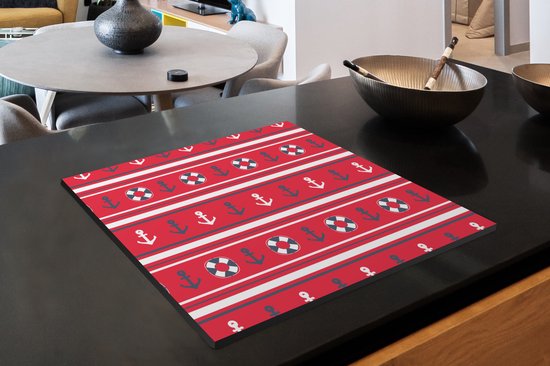 KitchenYeah® Inductie beschermer 60x52 cm - Anker - Reddingsboei - Marine - Matroos - Patronen - Kookplaataccessoires - Afdekplaat voor kookplaat - Inductiebeschermer - Inductiemat - Inductieplaat mat