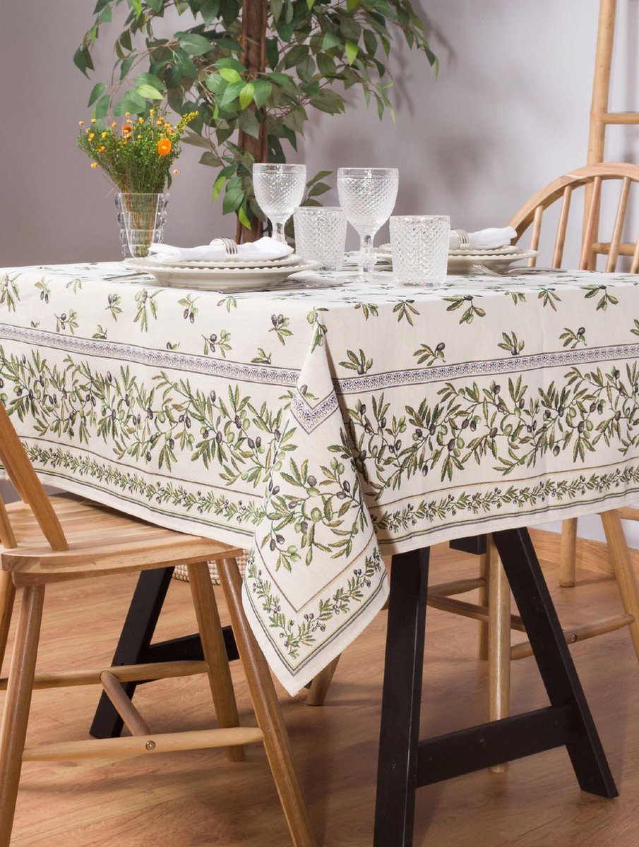 Tafelkleed - luxe gobelinstof - Olive - Olijven - 140 x 260 cm