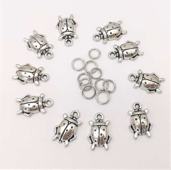 10 x Tibetaans zilver - Lieveheersbeestjes - Bedel - met gratis ringetjes,  11x15mm,... | bol.com