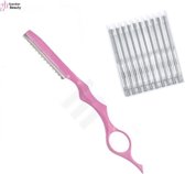 Couteau de coiffure - Couteau à Feather de couleur rose - Couteau à effiler - Couteau à effiler pour effiler les Cheveux épais (lames incluses)
