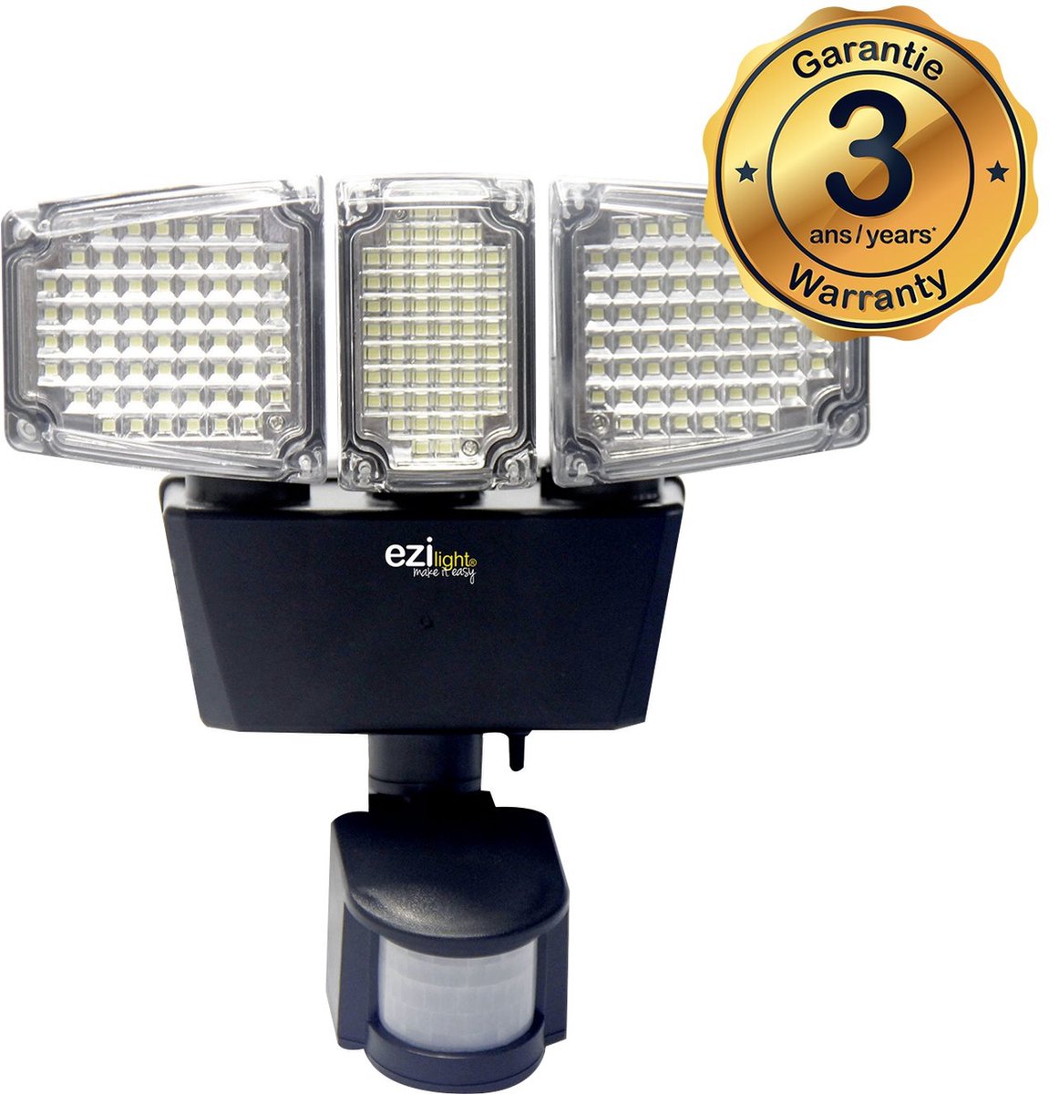EZI Light - Solar Pro 3 - Solar Tuinverlichting - Zonnepaneel op afstand - LED verlichting - Zonne-energie - Bewegingscensor - 1200 lumen - IP65 - 20,9cm - Plastic - Zwart