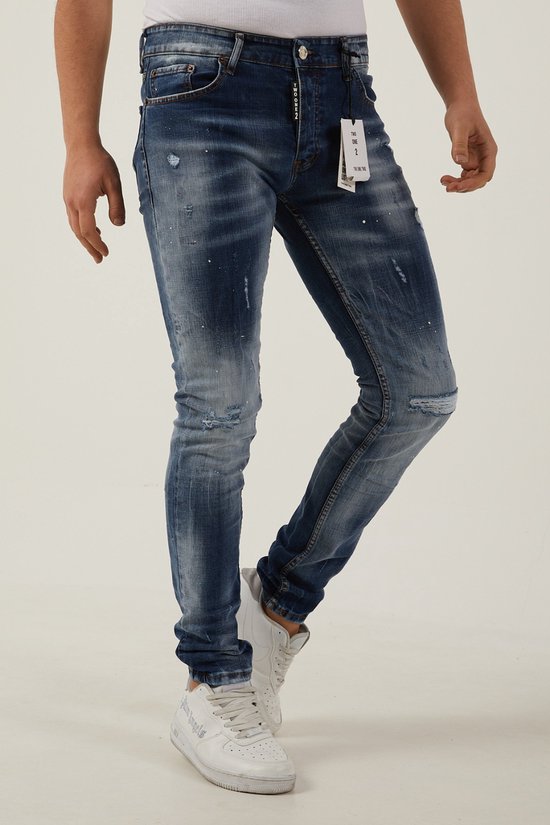 212 by XWAY JEANS K/830 - RIPPET AVEC ÉCLABOUSSURES DE PEINTURE - JEANS SLIM FIT HOMME - JEANS - SLIM FIT - PREMIUM STREET FASHION - BLEU