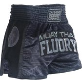 Fluory Kickboks Broekje Muay Thai Short Dragon Zwart Grijs maat XL