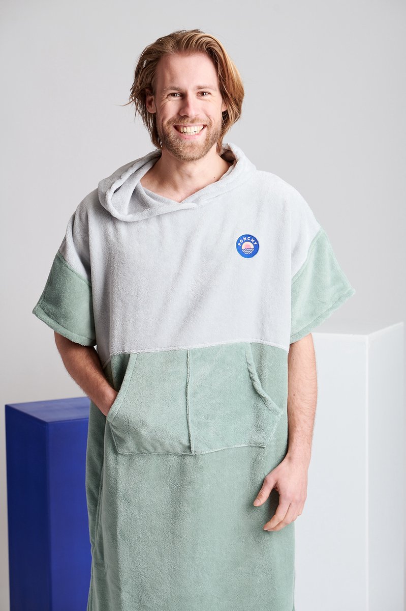 Ponchy - Verde Velho - Two Tone Bamboe Surf Poncho - Klein