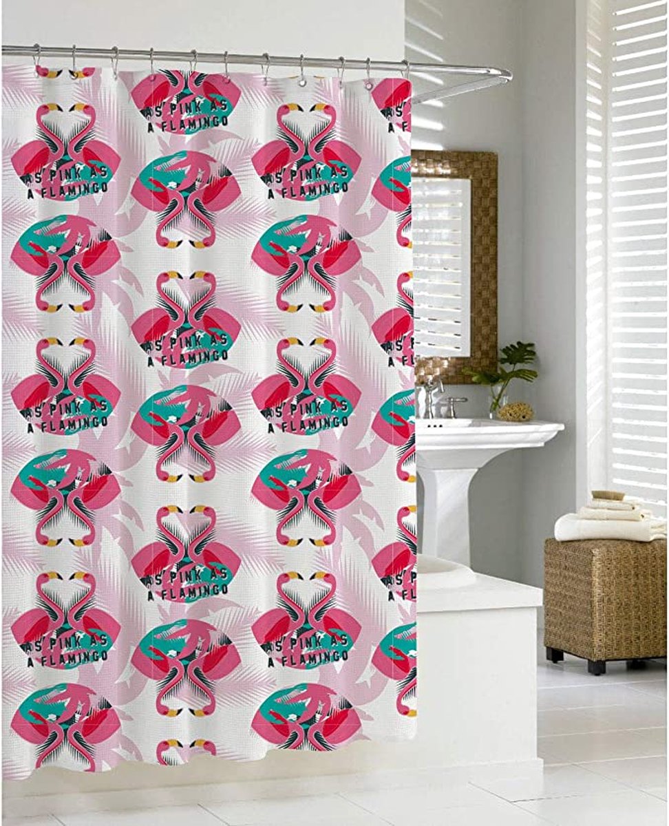 Zaska Douchegordijn 180x200 Inclusief Ophangringen Flamingo