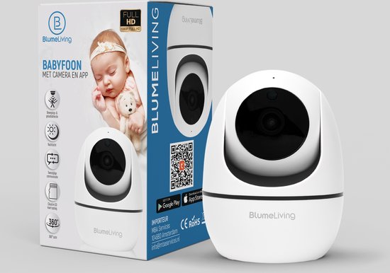 Blume Living - Babyfoon met Camera - App voor iOS en Android - Wi-Fi 2.4G Netwerk- Babyfoon - Incl. Nachtvisie, bewegings- & geluidsdetectie - 1080p Full HD
