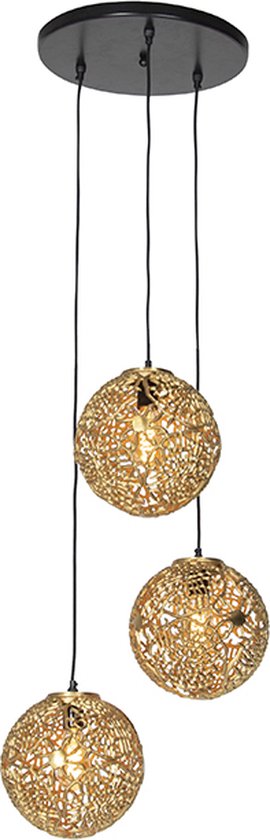 QAZQA maro - Art Deco Hanglamp - 3 lichts - Ø 40 cm - Goud/messing - Woonkamer | Slaapkamer | Keuken