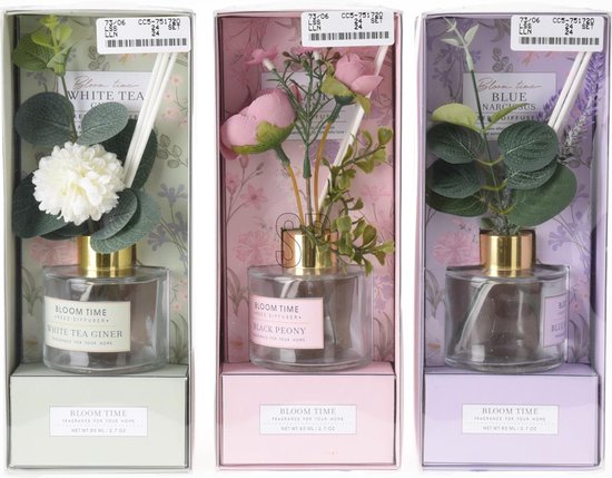 Home & Styling Diffuser 80ml met decoratie bloen (1 stuk) assorti