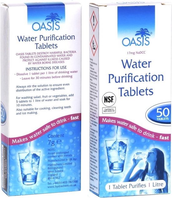 Pastilles de purification d'eau Oasis, 50 pièces par emballage