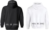 Hoodie koppel goal-Zwart-Wit-Mr en Mrs met achternaam en datum-Maat S