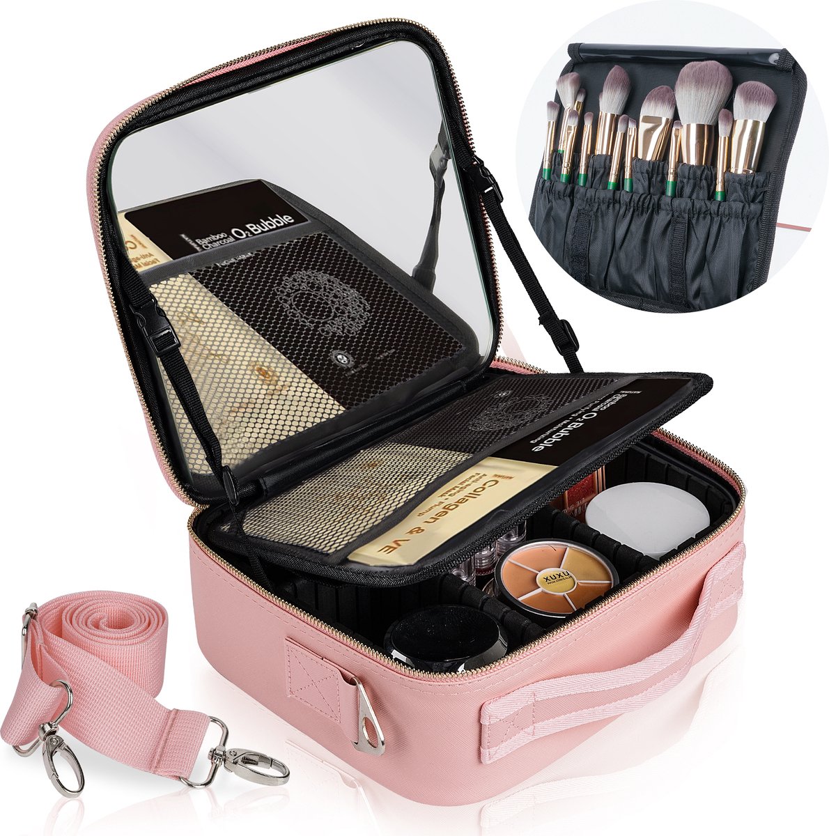 verjaardag Vergelijken Overeenkomstig Lifest® Make Up Koffer met Extra Grote Spiegel – Organizer, Beautycase &  Opbergtas – Roze | bol.com
