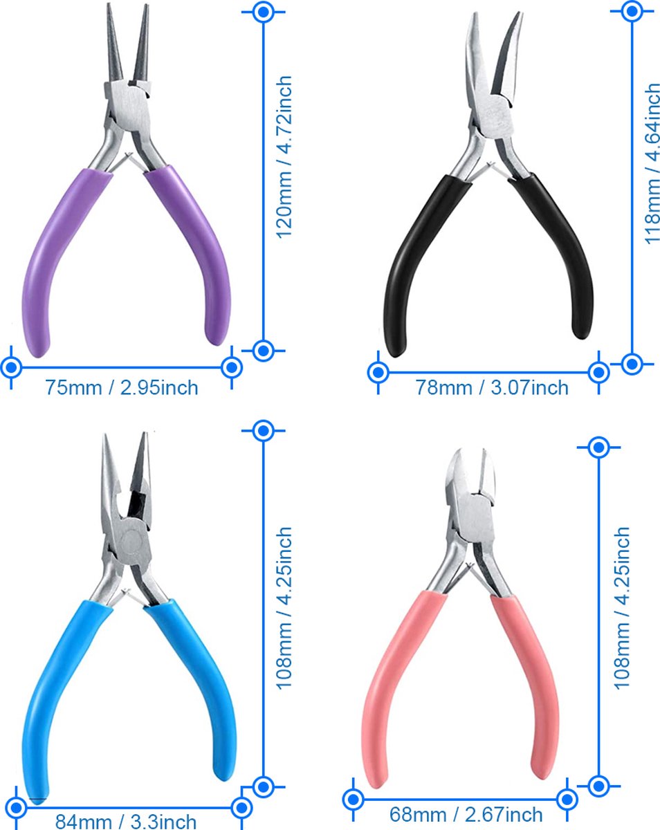MMOBIEL 4x Sieraden Tangen Set voor Sieraden Maken / Repareren / DIY Tools — afbeelding 8