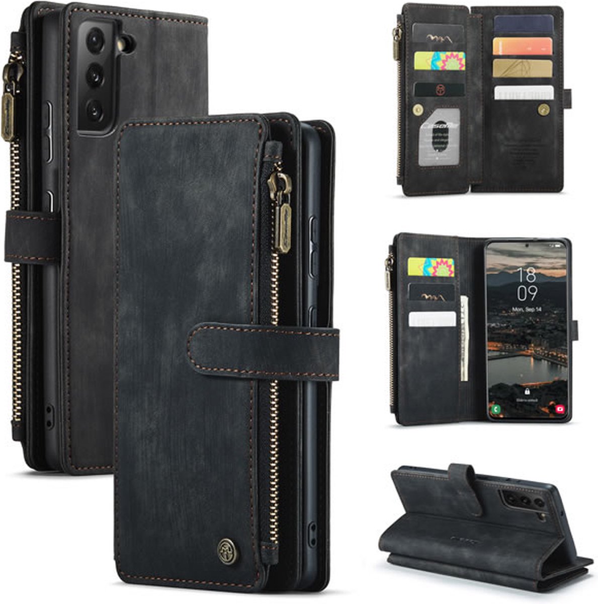 Hoesje geschikt voor Samsung Galaxy S22 Plus 5G - Wallet Book Case - met Rits en Magneetsluiting - met RFID bescherming - Zwart