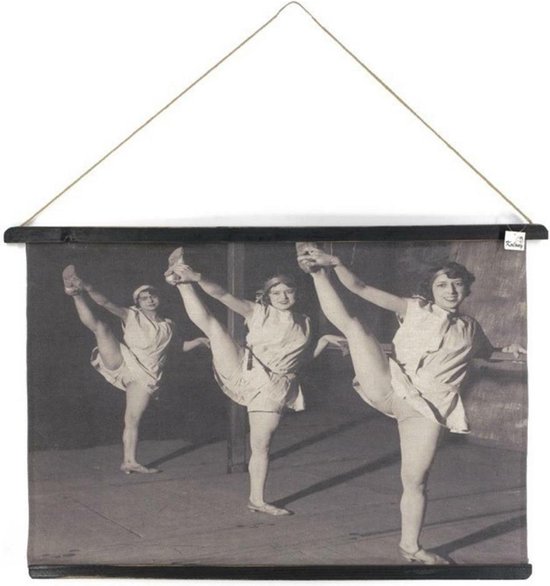 Wanddoek - linnen muurdecoratie - vintage foto - drie ballerina's - retro ballet - wandkleed schilderij poster - 90 cm - kerst cadeau tip