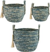 Home Society Set/3 Manden Baskets Opbergers Seagrass Blauw Wit