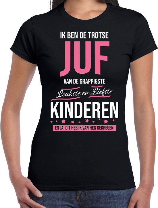 T-shirt cadeau professeur fier noir pour dames - lettres blanches et roses - anniversaire / merci / chemises cadeaux - cadeau pour enseignant / enseignant / enseignant XS