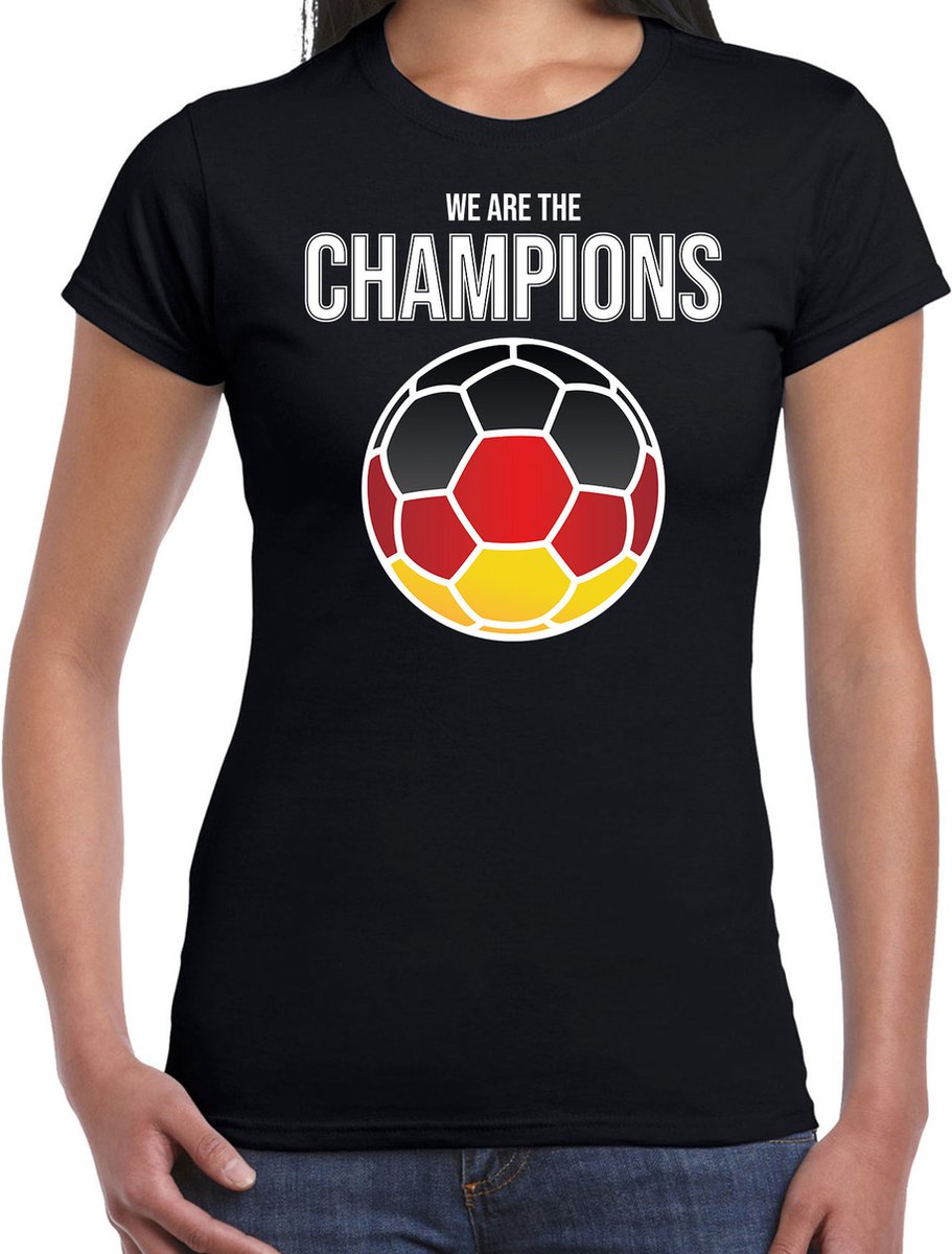 Duitsland EK/ WK supporter t-shirt - we are the champions met Duitse voetbal - zwart - dames - kleding / shirt XL